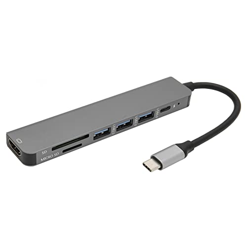 Tosuny USB-C-Hub, 7-in-1-USB-C-auf-HDMI-Multport-Hub, 4K-HD-Multimedia-Schnittstellenadapter, PD-Ladeanschluss, USB3.0-USB2.0-Anschluss, Gehäuse aus Aluminiumlegierung, für Linux, für Windows von Tosuny