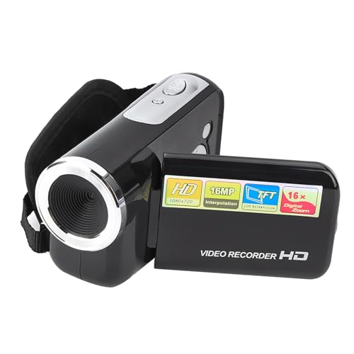 Videokamera,16X HD 1080 * 720 2 Zoll TFT LCD Bildschirm Digitaler Videokamera Camcorder unterstützt Fotografie und Video für Radfahren, Klettern und Laufen.Beste Geschenk für Geburtstag.(schwarz) von Tosuny