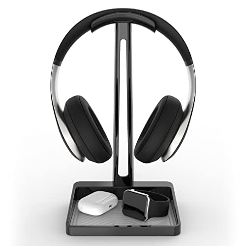 TotalMount Kopfhörerständer - Premium Kopfhörer Aufbewahrung und Schutz (Schwarz Gaming Headset Ständer und graue Silikon Tray Liner) von TotalMount