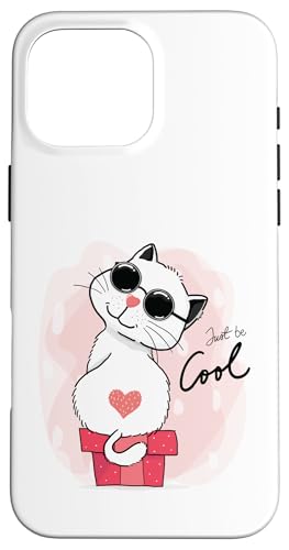 Süße coole Katze mit Sonnenbrille und Herz Hülle für iPhone 16 Pro Max von Totality