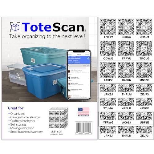 ToteScan Vorgedruckte Etiketten zum Abziehen und Aufkleben (45 einmalig vorhandene Etiketten) von ToteScan