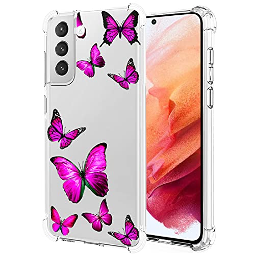 Tothedu Handyhülle für Galaxy S21 FE 5G, Samsung S21 FE Hülle für Mädchen, transparent, schmal, stoßfest, Muster, weich, TPU-Rückseite, Handy-Schutzhülle für Samsung Galaxy S21 FE 5G (Rose Butterfly) von Tothedu