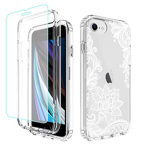Tothedu Handyhülle für iPhone SE 2022/SE3 2022/iPhone SE 2020/iPhone 7/iPhone 8 Hülle mit Displayschutz aus gehärtetem Glas, klares Mandala-Muster Ganzkörper-Schutzhülle Hüllen für iPhone 8 (Mandala) von Tothedu