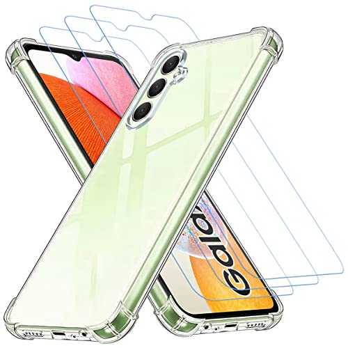 Totill Handyhülle hülle für Samsung Galaxy A14 5G + 3 Schutzfolie, Schutzhülle aus transparentem Silikon TPU Bumper mit verstärkten Ecken, klarer Schutz. panzerglas, Panzer Schutz Glas für A14 von Totill
