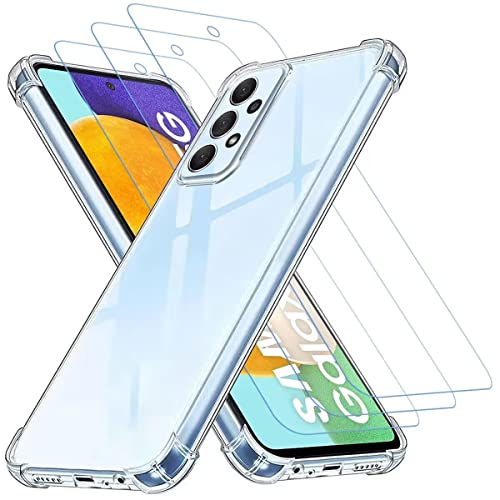 Totill Handyhülle hülle für Samsung Galaxy A52 4G und 5G + 3 Schutzfolie, Schutzhülle aus transparentem Silikon TPU Bumper mit verstärkten Ecken, klarer Schutz. panzerglas, Panzer Schutz Glas für A52 von Totill