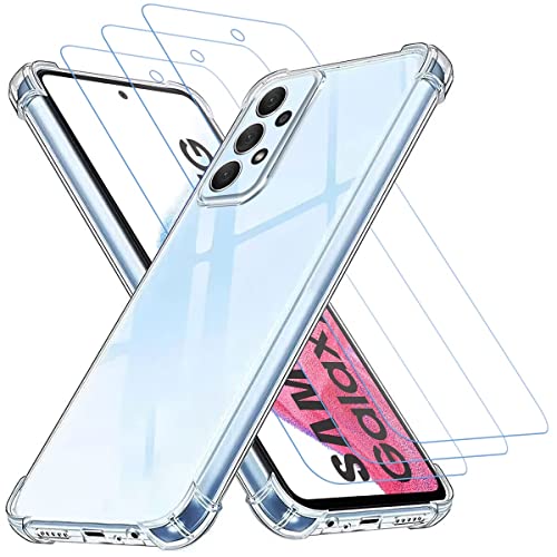 Totill Handyhülle hülle für Samsung Galaxy A53 5G + 3 Schutzfolie, Schutzhülle aus transparentem Silikon TPU Bumper mit verstärkten Ecken, klarer Schutz. panzerglas, Panzer Schutz Glas für A53 von Totill