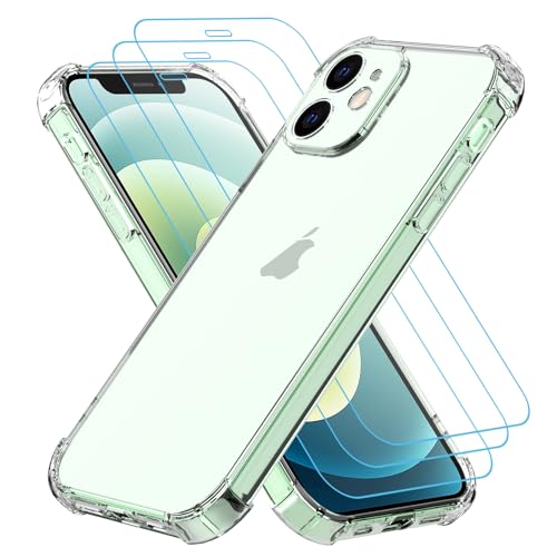 Totill Klar Hülle für iPhone 12/12 Pro, 1 Handyhülle mit 3 Stück Panzer Schutz Glas und Positionierhilfe, [ 360 Grad Schutzhülle ] Stoßfest Transparent Schutzhülle Dünn Durchsichtige Case, Panzer Schu von Totill