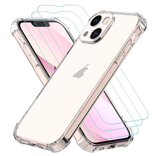 Totill Klar Hülle für iPhone 13, 1 Handyhülle mit 3 Stück Panzer Schutz Glas und Positionierhilfe, [ 360 Grad Schutzhülle ] Stoßfest Transparent Schutzhülle Dünn Durchsichtige Case, Panzer Schutz Gla von Totill