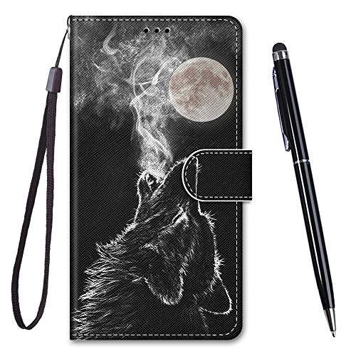 TOUCASA Handyhülle für Huawei P20 Lite,Premium Brieftasche PU Leder Flip [Kreativ Gemalt] Stoßfeste Case Handytasche Klapphülle für Huawei P20 Lite (Heulender Wolf) von TOUCASA