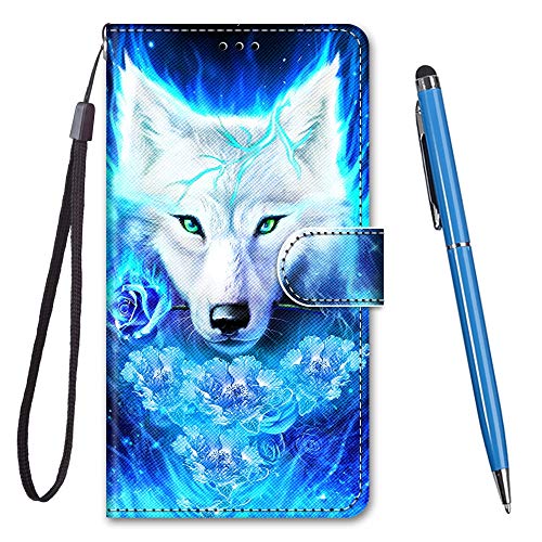 Toucasa Handyhülle für Motorola Moto G7 Power Hülle,Premium Brieftasche PU Leder Flip [Kreativ Gemalt] Stoßfeste Case Handytasche Klapphülle für Motorola Moto G7 Power (Blu-Ray Wolf) von Toucasa