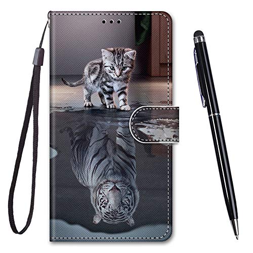 Toucasa Handyhülle für Xiaomi Redmi Note 7 Hülle,Premium Brieftasche PU Leder Flip [Kreativ Gemalt] Stoßfeste Case Handytasche Klapphülle für Xiaomi Redmi Note 7 (Katzentiger) von Toucasa