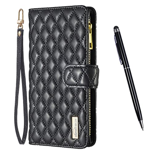 TOUCASA Kompatibel mit Oppo A72 / A52 / A92 Hülle, Vintage Reißverschluss Handyhülle Leder mit 9 Kartenfächer Standfunktion Geldbörse Trageband Schutzhülle Flip Wallet Case Stoßfeste (Schwarz) von TOUCASA