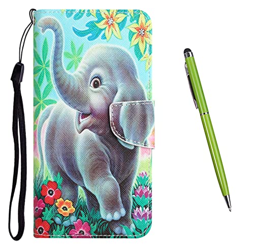 Toucasa Kompatibel mit Oppo A74 5G / A54 5G Hülle, Oppo A74 5G / A54 5G PU Leder Wallet Ständer Case, mit Muster Motiv Stoßfest Cover Klappbar Flip Klapphülle mit Kartenfächern (Elefant 2) von Toucasa