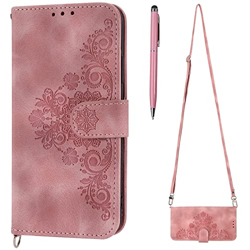 TOUCASA Kompatibel mit Redmi Note 10 4G / Note 10S Hülle mit Band, Handyhülle PU Leder Flip Klappbar Magnetische Wallet Tasche Kartenfach Schutzhülle Flipcase Klapphülle (Rosa) von TOUCASA