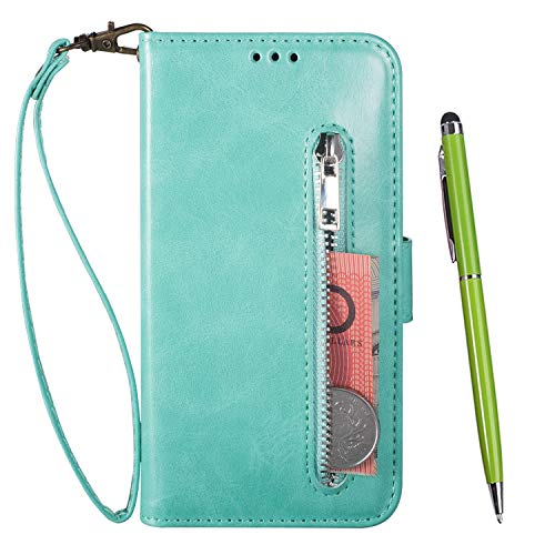 Toucasa Kompatibel mit Samsung Galaxy A20e Hülle, Reißverschluss Lederhülle Wallet Handyhülle Klapphülle Ultra Slim Flip Case Stand Schutz Lederhülle [Ständer Kartenfach] (Grün) von Toucasa