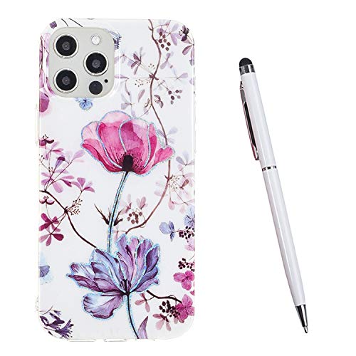 TOUCASA Kompatibel mit iPhone 12/12 Pro Hülle (6,1 Zoll), [Painted Muster Design] TPU Silikon Ultra-dünn Protective Handytasche Transparenter Stoßfänger [Shockproof] Schutzhülle (Blume) von TOUCASA