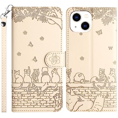 TOUCASA Kompatibel mit iPhone 13 (6,1 Zoll) Hülle, Klappbare Handyhülle PU Leder mit Standfunktion, Kartenfächer und Magnetverschluss Flip Wallet Schutzhülle für iPhone 13 (6,1 Zoll) (Aprikose) von TOUCASA