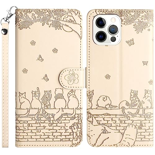 TOUCASA Kompatibel mit iPhone 13 Pro (6,1 Zoll) Hülle, Klappbare Handyhülle PU Leder mit Standfunktion, Kartenfächer und Magnetverschluss Flip Wallet Schutzhülle für iPhone 13 Pro (Aprikose) von TOUCASA