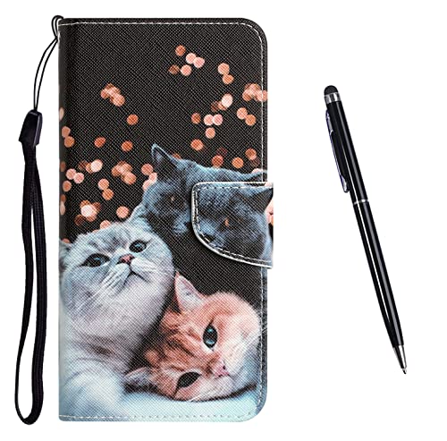 TOUCASA Kompatibel mit iPhone 13 Pro Max (6,7 Zoll) Hülle, iPhone 13 Pro Max PU Leder Wallet Ständer Case, mit Muster Motiv Stoßfest Cover Klappbar Flip Klapphülle mit Kartenfächern (Katze) von TOUCASA
