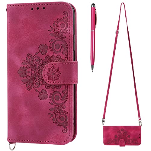 Toucasa Kompatibel mit iPhone 14 Hülle mit Band, Handykette Handyhülle iPhone 14 (6,1 Zoll), PU Leder Flip Klappbar Magnetische Wallet Tasche Kartenfach Schutzhülle Flipcase Klapphülle (Rot) von Toucasa