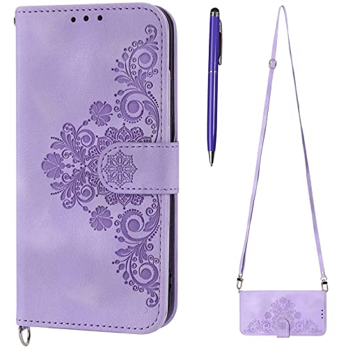 Toucasa Kompatibel mit iPhone XS/X Hülle mit Band, Handykette Handyhülle iPhone XS/X (5,8 Zoll), PU Leder Flip Klappbar Magnetische Wallet Tasche Kartenfach Schutzhülle Flipcase Klapphülle (Lila) von Toucasa