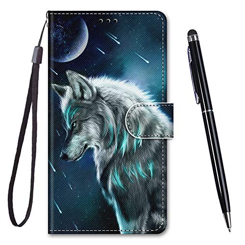 Toucasa für Galaxy A40 Hülle, Handyhülle für Galaxy A40,Premium Brieftasche PU Leder Flip [Kreativ Gemalt] Case Handytasche Klapphülle für Samsung Galaxy A40 (Denkender Wolf) von Toucasa