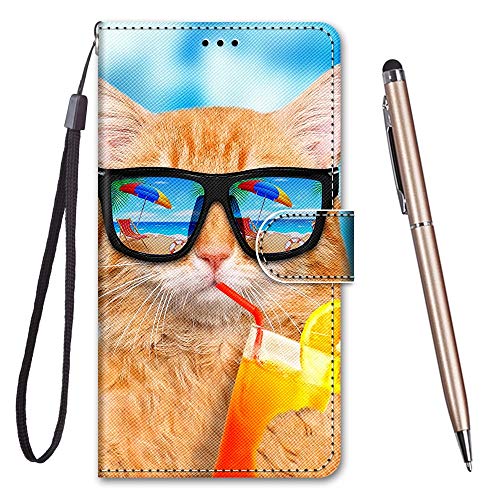 Toucasa für Galaxy A750 Hülle, Handyhülle für Galaxy A7 2018,Premium Brieftasche PU Leder Flip [Kreativ Gemalt] Case Handytasche Klapphülle für Samsung Galaxy A750 / A7 2018 (Katze Trinken) von Toucasa