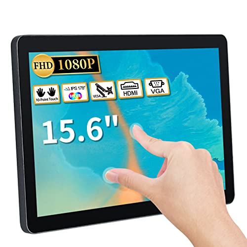 TouchWo 15,6 Zoll Touchscreen Monitor, FHD 1920 x 1080P Externer Monitor für Laptop, mit eingebauten Lautsprechern, VGA & HD-MI Monitor für POS, CCTV, Restaurant von TouchWo