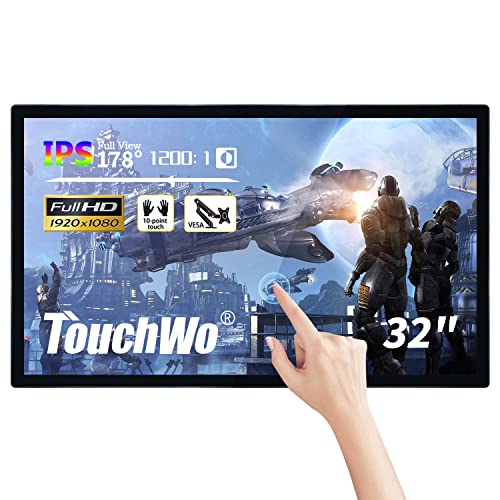 TouchWo 32 Zoll Kapazitiver Multi-Touch Industriemonitor, 16:9 Display 1920 x 1080P, Integrierte Lautsprecher, USB, VGA, DVI & HD-MI Anschlüsse, Digital Signage Displays für Werbung von TouchWo