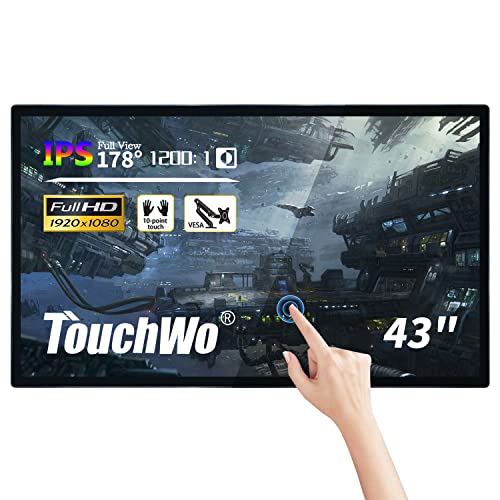 TouchWo 43 Zoll Kapazitiver Multi-Touch Industriemonitor, 16:9 Display 1920 x 1080P, Integrierte Lautsprecher, USB, VGA, DVI & HD-MI Anschlüsse, Digital Signage Displays für Werbung von TouchWo