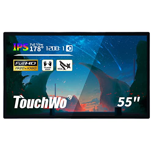 TouchWo 55 Zoll Kapazitiver Multi-Touch Industriemonitor, 16:9 Display 1920 x 1080P, Integrierte Lautsprecher, USB, VGA, DVI & HD-MI Anschlüsse, Digital Signage Displays für Werbung von TouchWo