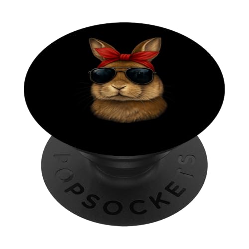 Cooles männliches Häschen mit rotem Stirnband und Sonnenbrille Spaß PopSockets Klebender PopGrip von Tough Rabbits