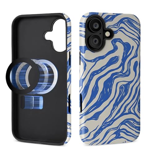 Toulas Schutzhülle für iPhone 16 Plus, kompatibel mit MagSafe, 2-lagiger Schutz, matte Oberfläche, erstklassige Haptik, stoßfest und fingerabdruckresistent, dunkelblaue Wellen von Toulas