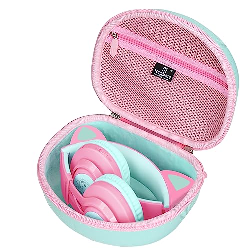 Tourmate Hartschalen-Reiseetui für Riwbox CT-7 CT-7S / iClever HS01 / FosPower Katzenohren, LED-Licht, kabellose Kinder-Kopfhörer, schützende Tragetasche (nur Hülle in Rosa und Grün) von Tourmate