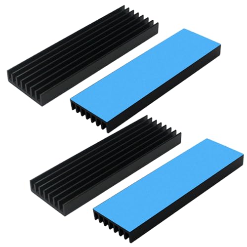 4 Stück Aluminium Kühlkörper,M2 SSD Kühlkörper, Kühler-Set Heatsink,M.2 Kühler Cooler mit Thermoklebeband und Wärmeleitpad，70mmx22mmx6mm,Schwarz Halbleitergeräte Kühler für PC PS5 von Tovbmup