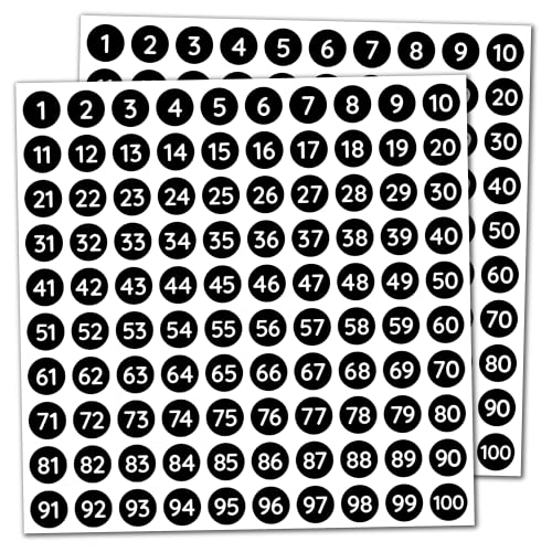 25 Blatt, 1-100 Zahlen Aufkleber Sticker Klebezahlen - 10mm, Schwarz, 2500 Stück von TownStix