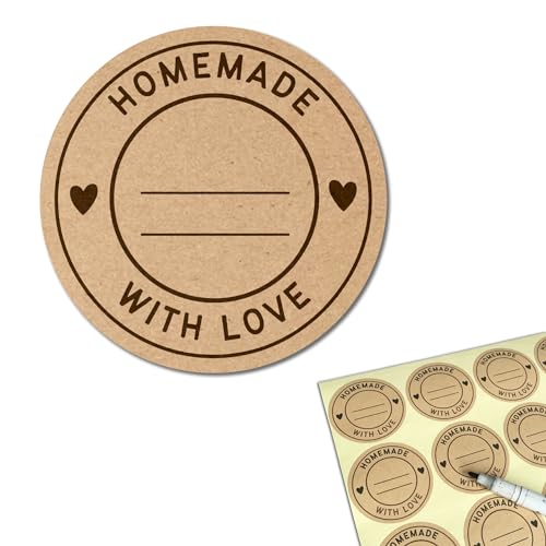 300 Stück, 50 mm - Aufkleber Marmeladengläser, Etiketten Selbstklebend zum Beschriften, Homemade with Love von TownStix