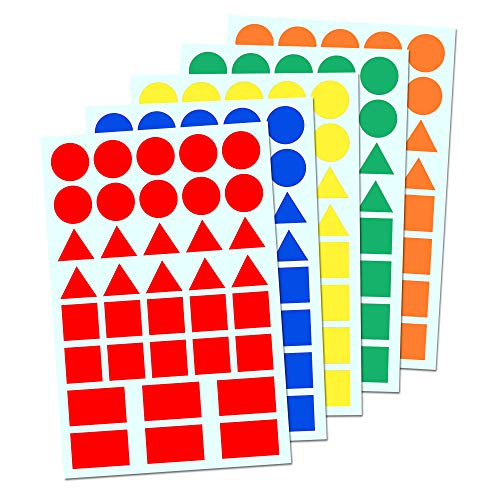 900 Stück - Aufkleber Sticker Geometrische Formen (Kreis, Dreick, Quadrat, Rechteck) - 5 Farben von TownStix