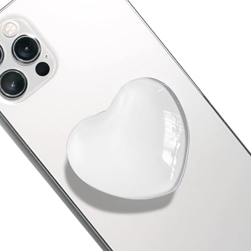 Niedlicher herzförmiger erweiterbarer Handy-Griff – 3D-weißer Kristall, zusammenklappbare Handyhalterung, für Smartphones schöner Handy-Anhänger und Zubehör, Finger-Schnappgriff für (Weiß) von TownTop