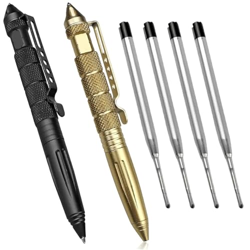 TownTop 2 Stück Taktischer Kugelschreiber Multitool Aluminium mit 4 Tinten-Nachfüllungen, Glasbrecher Tool, Survival Gadget, TownTop 2 Stück Taktischer Kugelschreiber Multitool Aluminium mit 4 Tinten-Nachfüllungen, Glasbrecher Tool, Survival Gadget, von TownTop