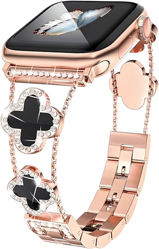 Bling Armband kompatibel mit Apple Watch Armband 38mm 40mm 41mm 42mm 44mm 45mm Serie SE 9 8 7 6 5 4 3 2 1, Funkeln Diamant Armband, süße glückliche Klee Ander iwatch Armband von Towonshy