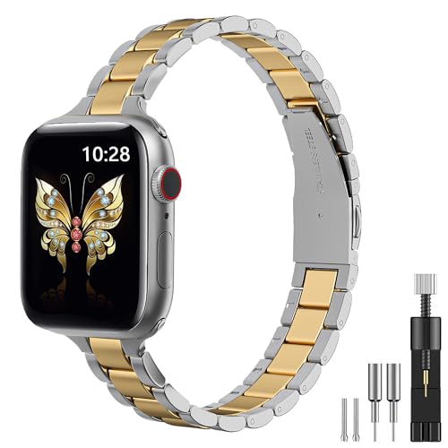 Damen Schlankes Metall Armband Kompatibel mit Apple Watch 38mm 40mm 41mm 42mm 44mm 45mm 46mm 49mm, Edelstahl Armband mit Installationswerkzeug für iWatch Ultra 2, SE Serie 10/9/8/7/6/5/4/3/2/1 Damen Schlankes Metall Armband Kompatibel mit Apple Watch 38mm 40mm 41mm 42mm 44mm 45mm 46mm 49mm, Edelstahl Armband mit Installationswerkzeug für iWatch Ultra 2, SE Serie 10/9/8/7/6/5/4/3/2/1 von Towonshy