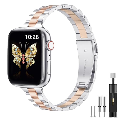 Damen Schlankes Metall Armband Kompatibel mit Apple Watch 38mm 40mm 41mm 42mm 44mm 45mm 46mm 49mm, Edelstahl Armband mit Installationswerkzeug für iWatch Ultra 2, SE Serie 10/9/8/7/6/5/4/3/2/1 Damen Schlankes Metall Armband Kompatibel mit Apple Watch 38mm 40mm 41mm 42mm 44mm 45mm 46mm 49mm, Edelstahl Armband mit Installationswerkzeug für iWatch Ultra 2, SE Serie 10/9/8/7/6/5/4/3/2/1 von Towonshy