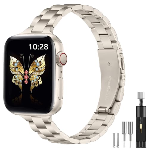 Damen Schlankes Metall Armband Kompatibel mit Apple Watch 38mm 40mm 41mm 42mm 44mm 45mm 46mm 49mm, Edelstahl Armband mit Installationswerkzeug für iWatch Ultra 2, SE Serie 10/9/8/7/6/5/4/3/2/1 Damen Schlankes Metall Armband Kompatibel mit Apple Watch 38mm 40mm 41mm 42mm 44mm 45mm 46mm 49mm, Edelstahl Armband mit Installationswerkzeug für iWatch Ultra 2, SE Serie 10/9/8/7/6/5/4/3/2/1 von Towonshy