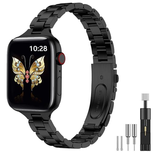 Damen Schlankes Metall Armband Kompatibel mit Apple Watch 38mm 40mm 41mm 42mm 44mm 45mm 46mm 49mm, Edelstahl Armband mit Installationswerkzeug für iWatch Ultra 2, SE Serie 10/9/8/7/6/5/4/3/2/1 von Towonshy