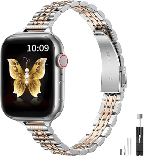 Metall Armband Kompatibel mit Apple Watch Armband 38mm 40mm 41mm 42mm 44mm 45mm 46mm 49mm, Damen Herren Mode Schlank Edelstahl Metall Armband für iWatch Ultra/Ultra 2, SE, Serie 10 9 8 7 6 5 4 3 2 1 Metall Armband Kompatibel mit Apple Watch Armband 38mm 40mm 41mm 42mm 44mm 45mm 46mm 49mm, Damen Herren Mode Schlank Edelstahl Metall Armband für iWatch Ultra/Ultra 2, SE, Serie 10 9 8 7 6 5 4 3 2 1 von Towonshy