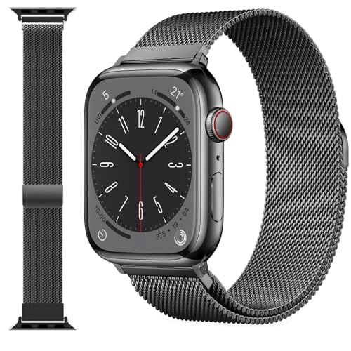 Original Edelstahl Milanese Loop Kompatibel mit Apple Watch Armband 38mm 40mm 41mm 42mm 44mm 45mm 49mm, Ersatzband für iwatch Ultra/Ultra 2, SE Series 9 8 7 6 5 4 3 2 1 (Schwarz, 41/40/38mm) von Towonshy