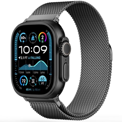 Original Edelstahl Milanese Loop Kompatibel mit Apple Watch Armband 38mm 40mm 41mm 42mm 44mm 45mm 49mm, Ersatzband für iwatch Ultra/Ultra 2, SE Series 9 8 7 6 5 4 3 2 1 (Schwarz, 49/45/44/42mm) von Towonshy