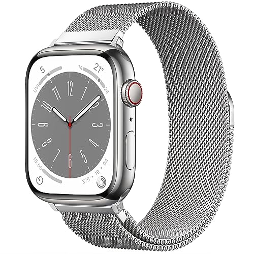 Original Edelstahl Milanese Loop Kompatibel mit Apple Watch Armband 38mm 40mm 41mm 42mm 44mm 45mm 49mm, Ersatzband für iwatch Ultra/Ultra 2, SE Series 9 8 7 6 5 4 3 2 1 (Silber, 49/45/44/42mm) von Towonshy