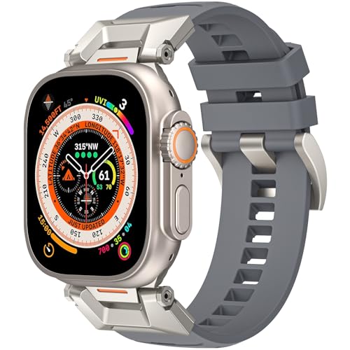 Robustes Sport Armband Kompatibel mit Apple Watch Ultra 2/Ultra armband 49mm 44mm 45mm 42mm für Herren, Robustes Edelstahlband Langlebiges SilikonBand für iWatch Armband Serie Ultra 9 8 7 6 5 4 3 SE von Towsnails